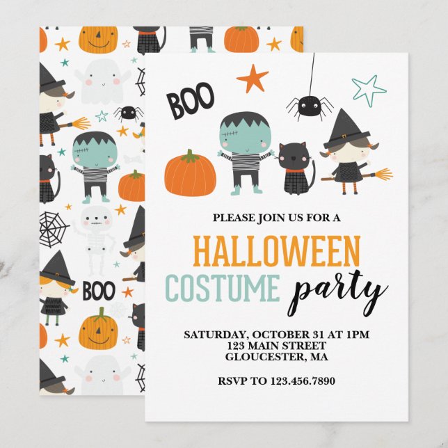 Invitation de la fête costumée d'Halloween pour en (Devant / Derrière)