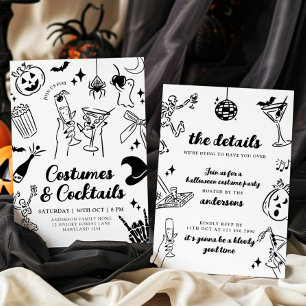 Invitation de la fête costumée Halloween dessinée 