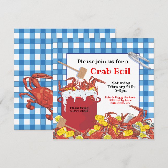 Invitation de la fête Crab Boy (Devant / Derrière)