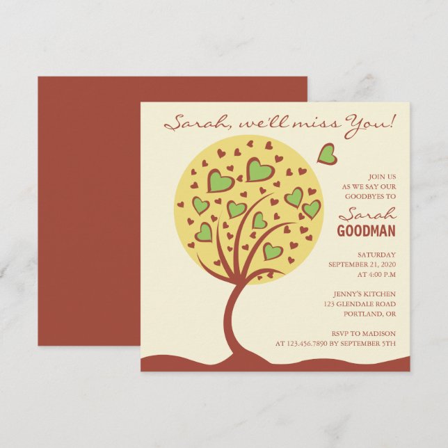 Invitation de la fête d'adieu de Heart Tree (Devant / Derrière)
