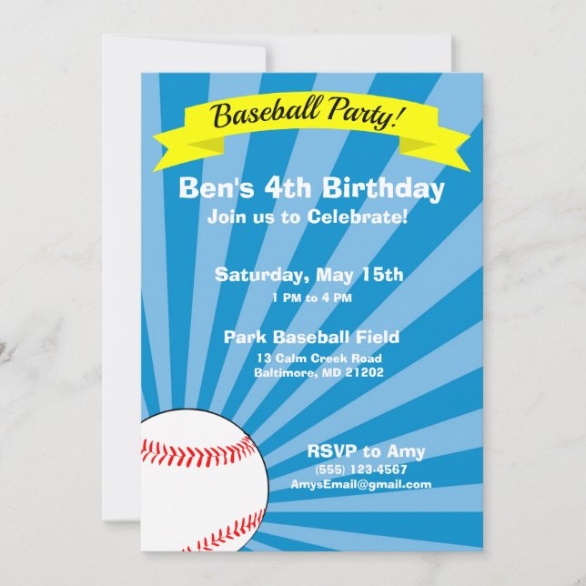 Invitation de la fête d'anniversaire de baseball (Devant)