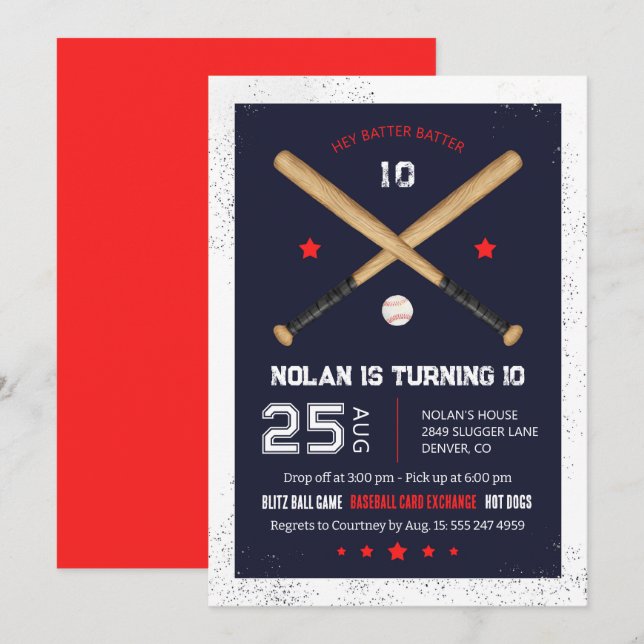 Invitation de la fête d'anniversaire de baseball (Devant / Derrière)