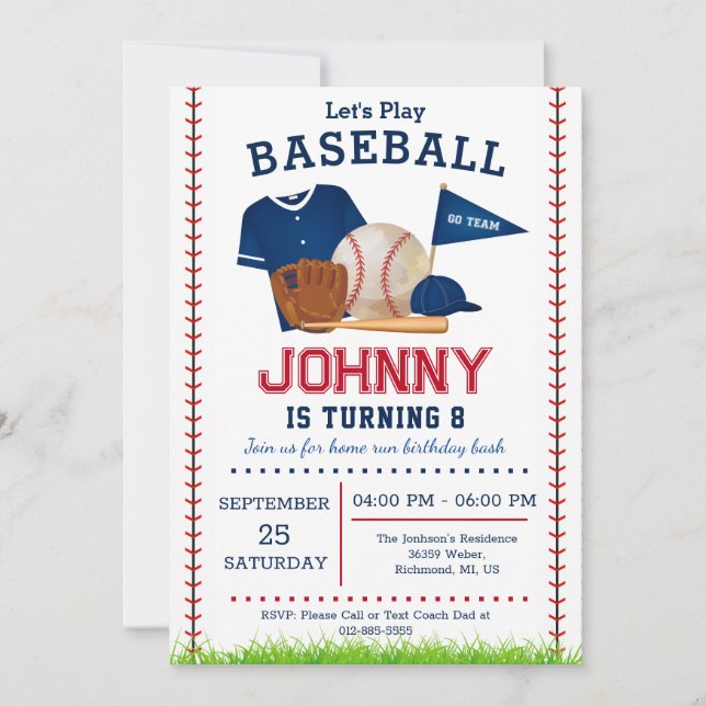 Invitation de la fête d'anniversaire de baseball (Devant)
