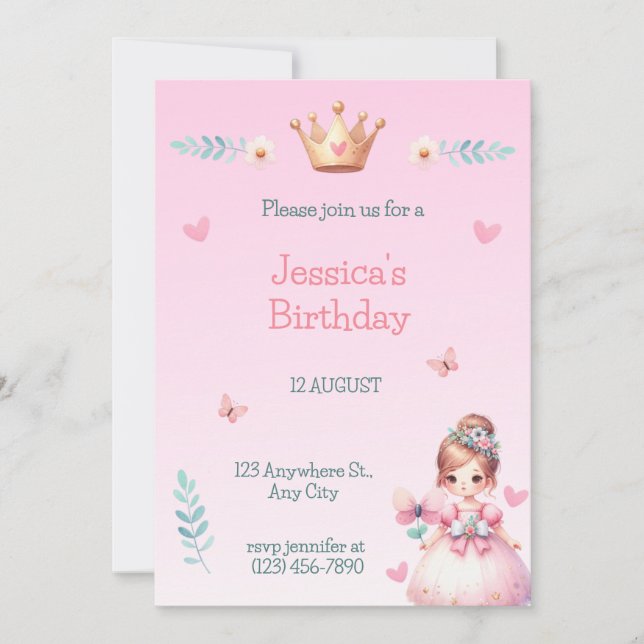 Invitation de la fête d'anniversaire de la princes (Devant)