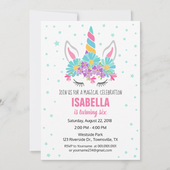 Invitation de la fête d'anniversaire de la Unicorn (Devant)