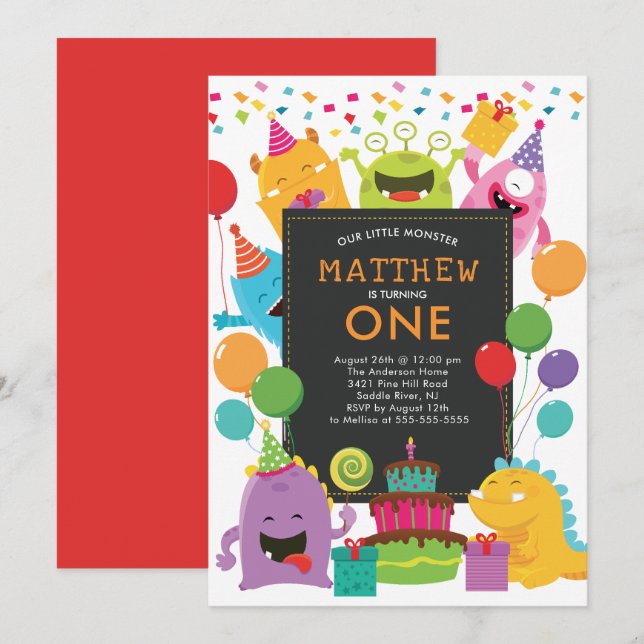 Invitation de la fête d'anniversaire de Little Mon (Devant / Derrière)