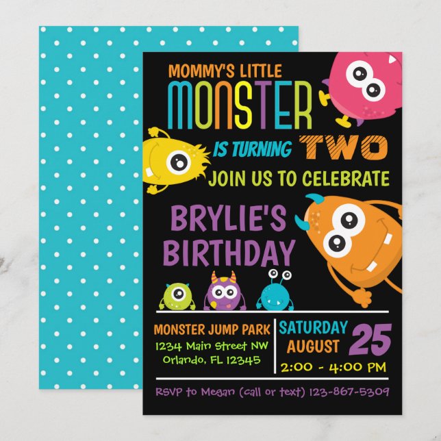 Invitation de la fête d'anniversaire de Little Mon (Devant / Derrière)