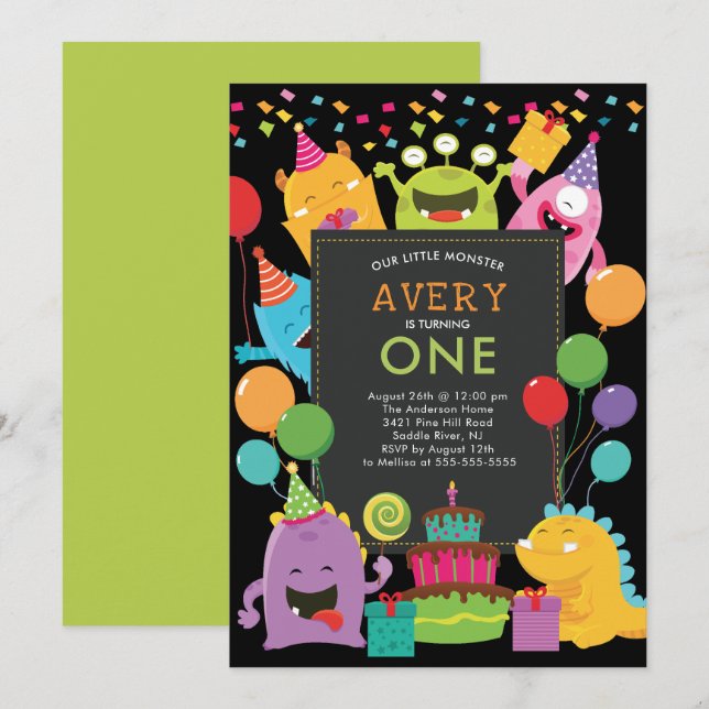 Invitation de la fête d'anniversaire de Little Mon (Devant / Derrière)