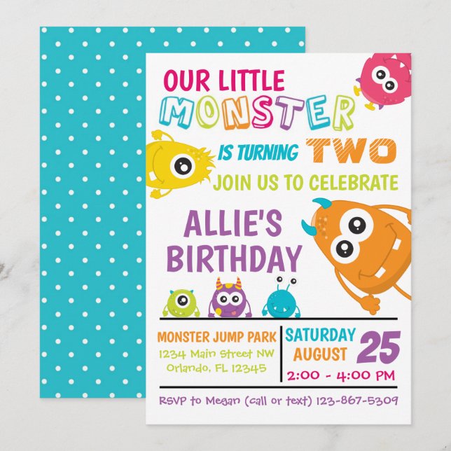 Invitation de la fête d'anniversaire de Little Mon (Devant / Derrière)