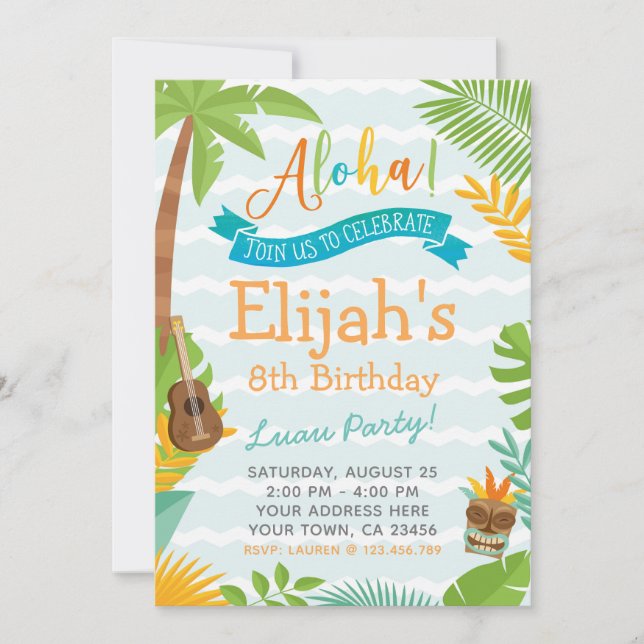 Invitation de la fête d'anniversaire de Luau (Devant)
