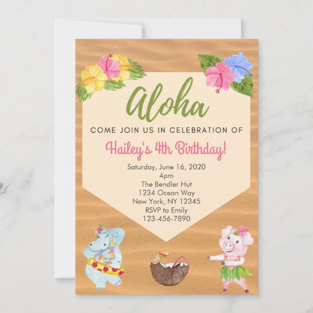Invitation de la fête d'anniversaire de Luau (Devant)