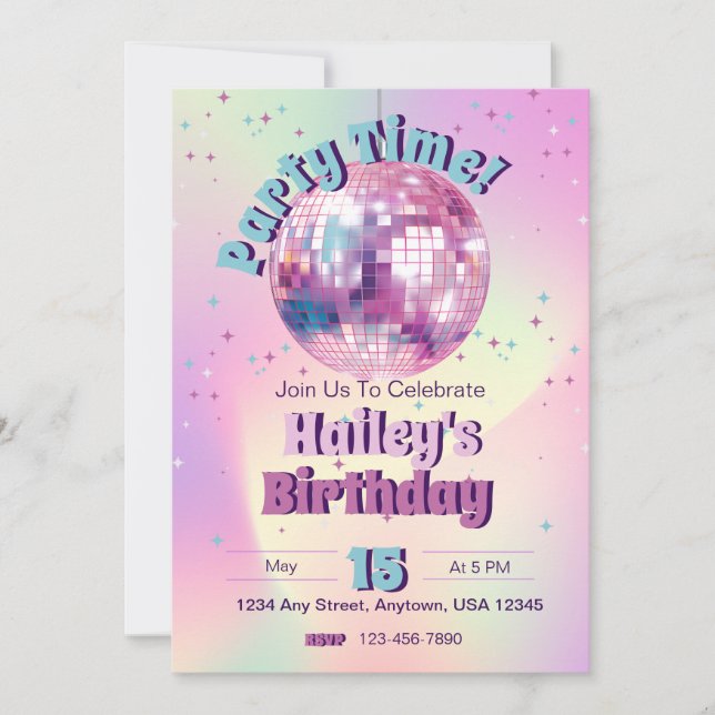Invitation de la fête d'anniversaire de Pink Disco (Devant)