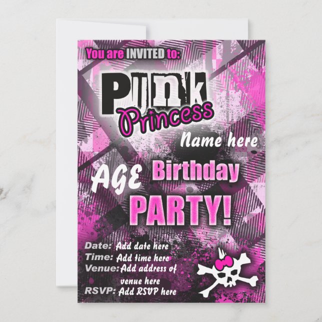 Invitation de la fête d'anniversaire de Punk Princ (Devant)