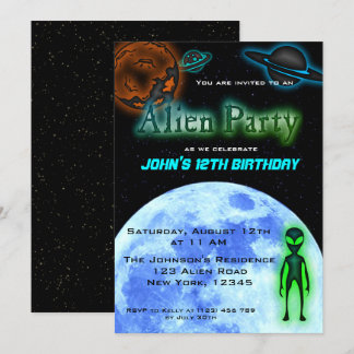 Invitation de la fête d'anniversaire des Aliens su