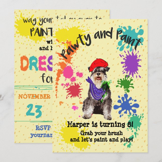 Invitation de la fête d'anniversaire du Schnauzer  (Devant / Derrière)