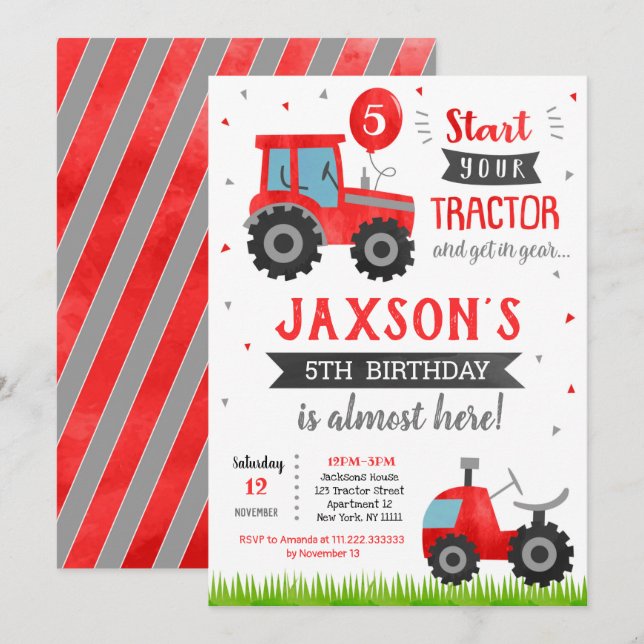 Invitation de la fête d'anniversaire du tracteur r (Devant / Derrière)