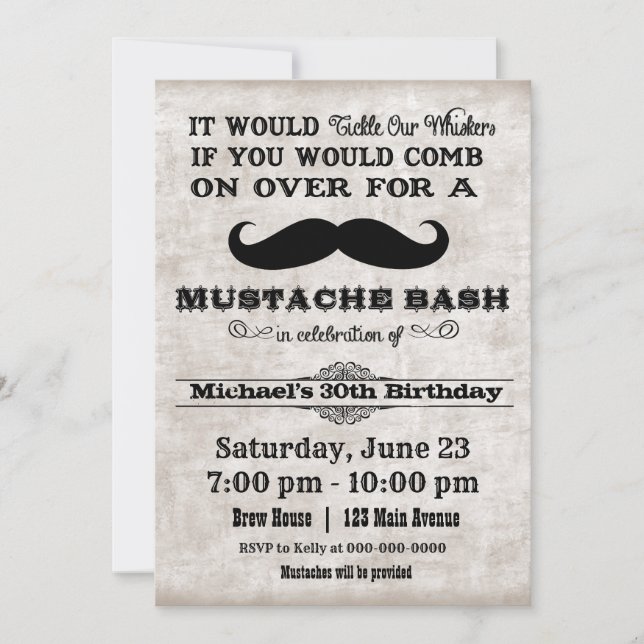 Invitation de la fête d'anniversaire Mustache Bash (Devant)