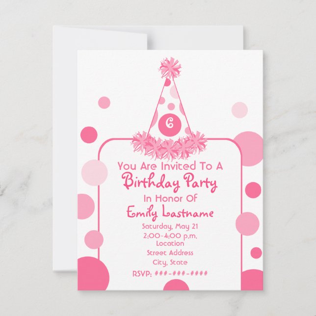 Invitation de la fête d'anniversaire Pink Polka Do (Devant)
