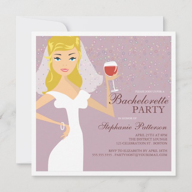 Invitation de la fête de bachelorette de vin de ma (Devant)