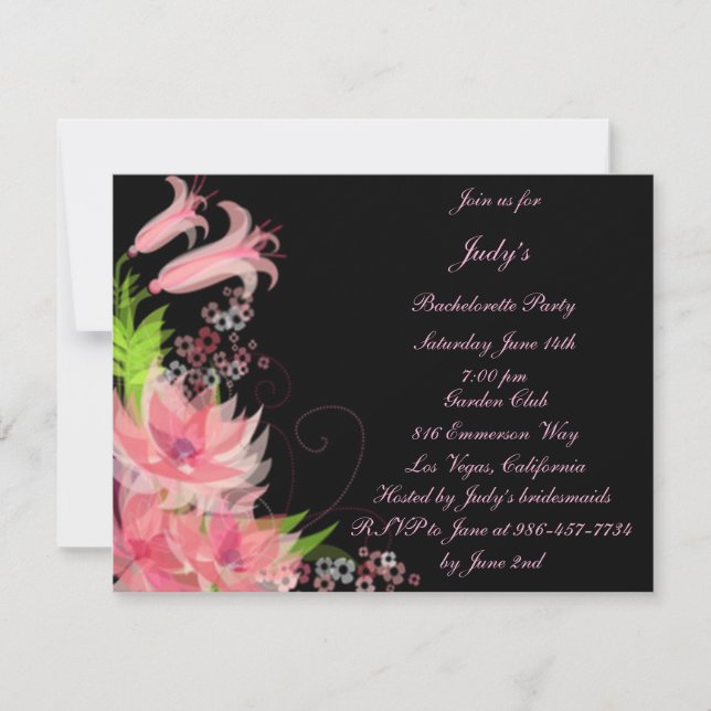 Invitation de la fête de Bachelorette rose romanti (Devant)