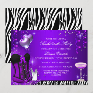 Invitation de la fête de Bachelorette violette Cor