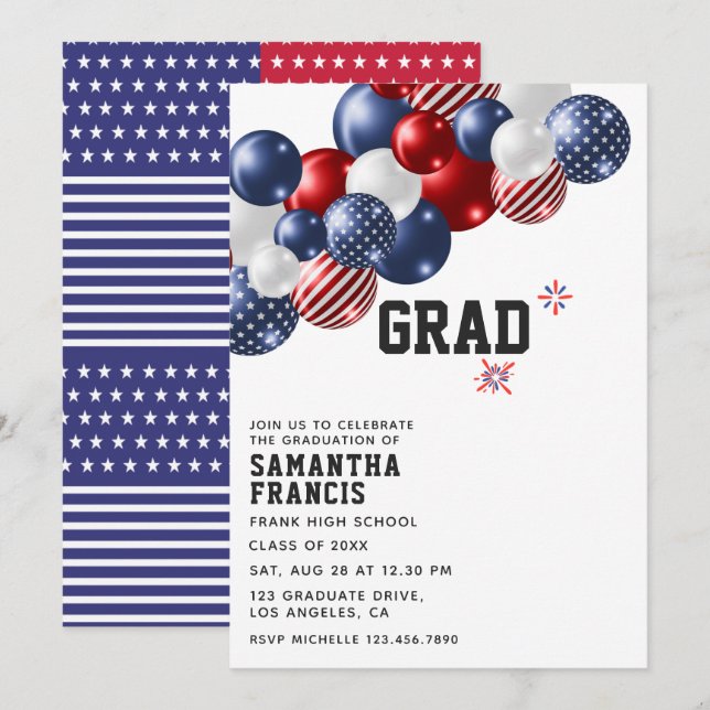 Invitation de la fête de ballons USA (Devant / Derrière)