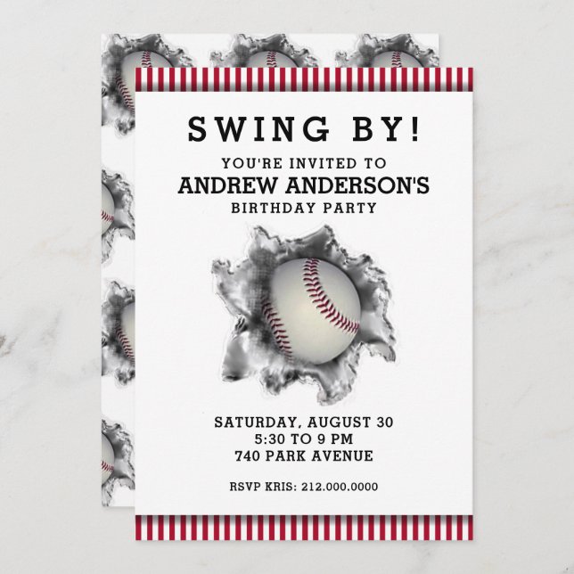 Invitation de la fête de baseball (Devant / Derrière)