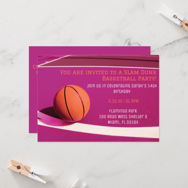 Invitation de la fête de basket-ball des filles ro (Devant/Arrière en situation)