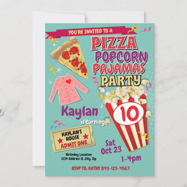 Invitation de la fête de bois Pizza Popcorn Invita (Devant)