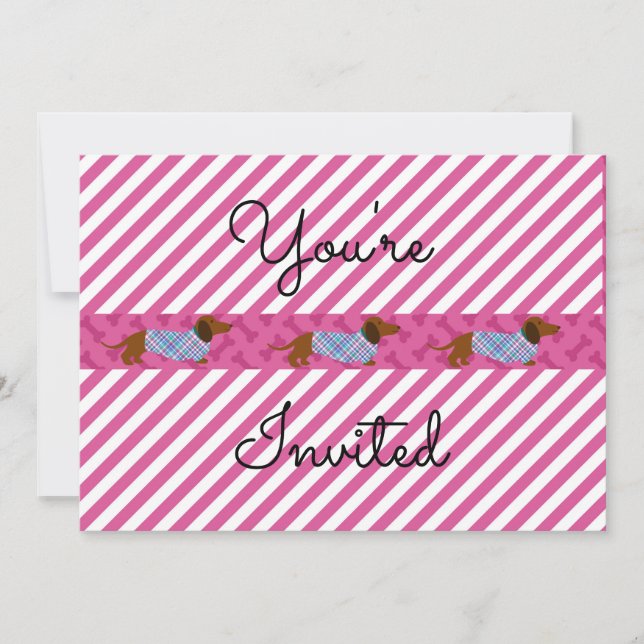 Invitation de la fête de Dachshund en bande rose (Devant)