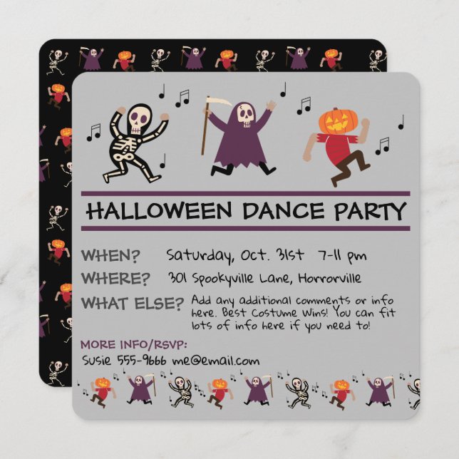Invitation de la fête de danse d'Halloween (Devant / Derrière)
