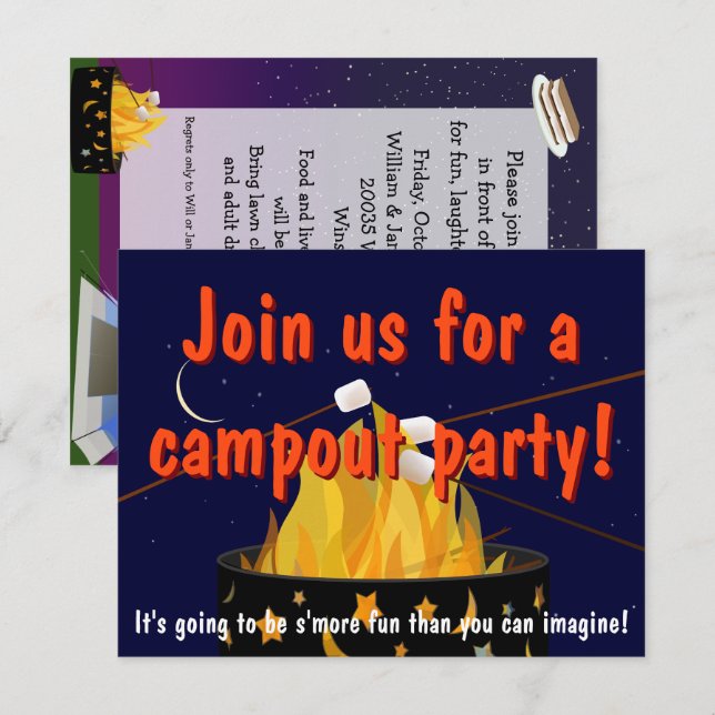 Invitation de la fête de feu de camp (Devant / Derrière)