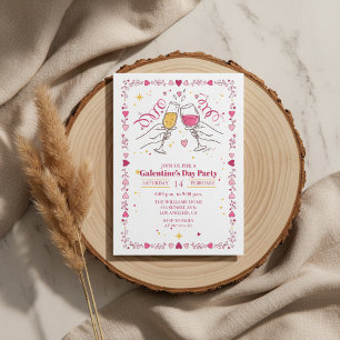 Invitation de la fête de Galentines Day Heart Fram