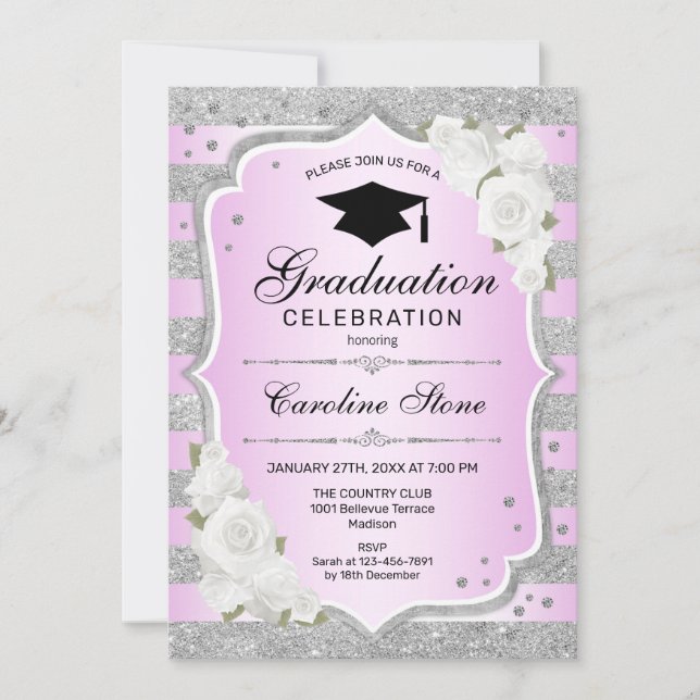 Invitation de la fête de graduation - Argent viole (Devant)