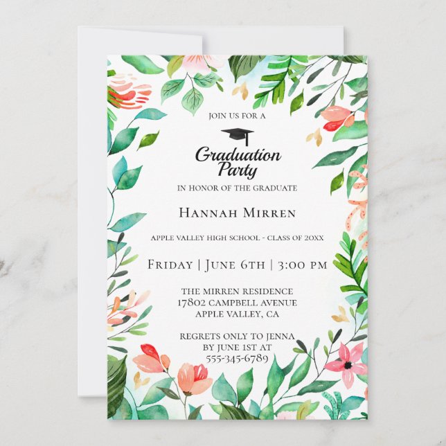 Invitation de la fête de graduation botanique de l (Devant)