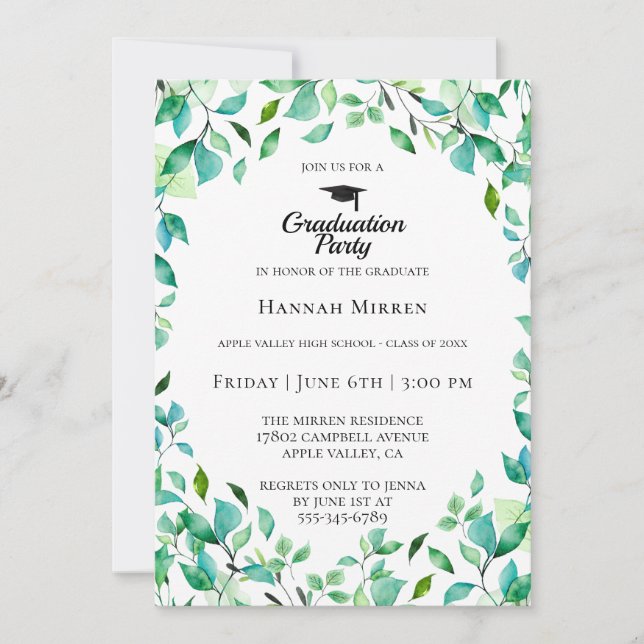 Invitation de la fête de graduation botanique de l (Devant)