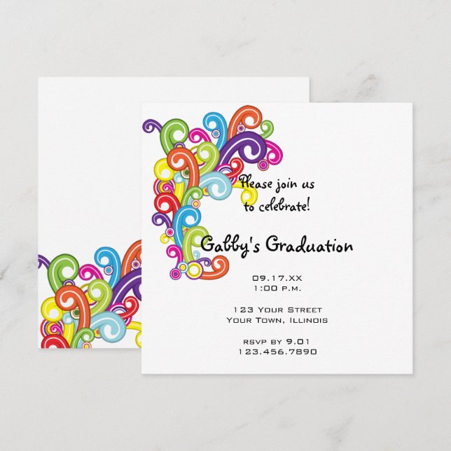 Invitation de la fête de graduation colorée (Devant / Derrière)
