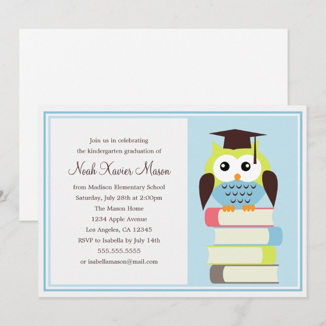 Invitation de la fête de graduation de la Chouette (Devant / Derrière)
