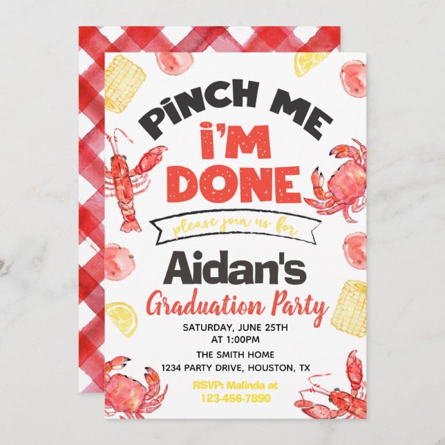 Invitation de la fête de graduation de l'écrevisse (Devant / Derrière)