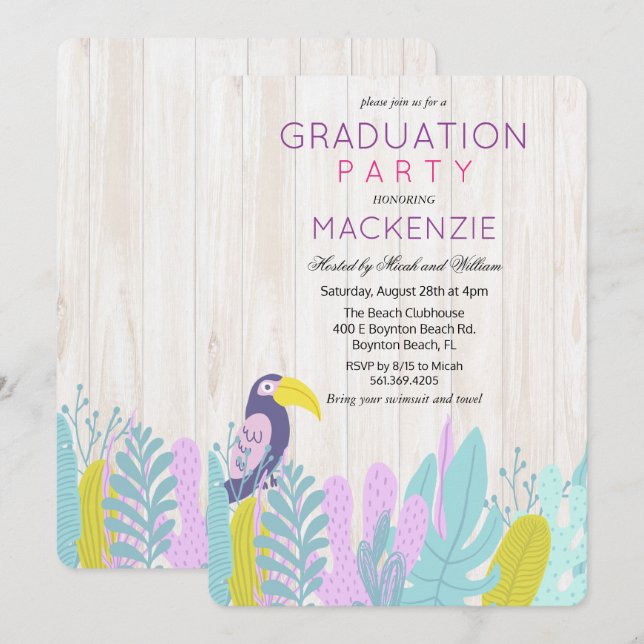 Invitation de la fête de graduation de Luau tropic (Devant / Derrière)