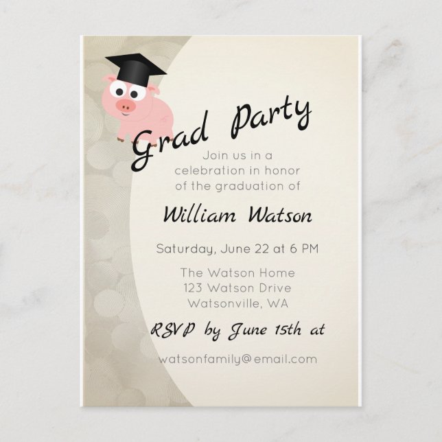 Invitation de la fête de graduation de porc (Devant)
