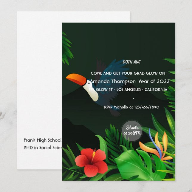 Invitation de la fête de graduation d'été tropical (Devant / Derrière)