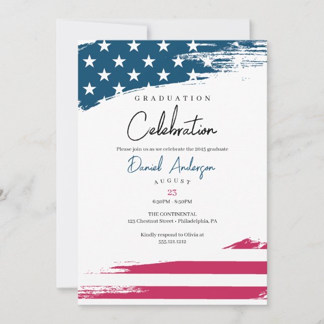 Invitation de la fête de graduation du drapeau amé (Devant)