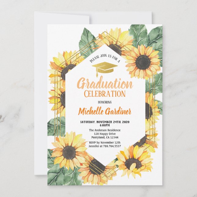 Invitation de la fête de graduation du tournesol (Devant)