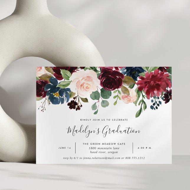 Invitation de la fête de graduation en fleurs radi (Créateur téléchargé)