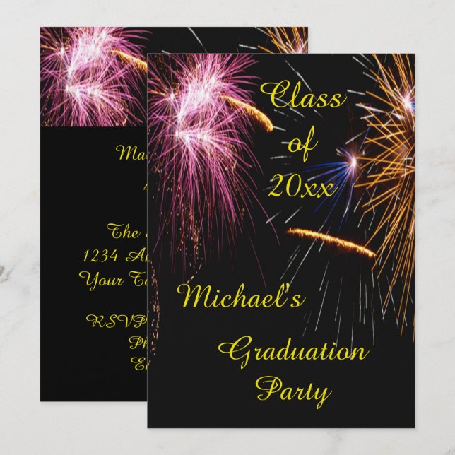 Invitation de la fête de graduation Fireworks (Devant / Derrière)