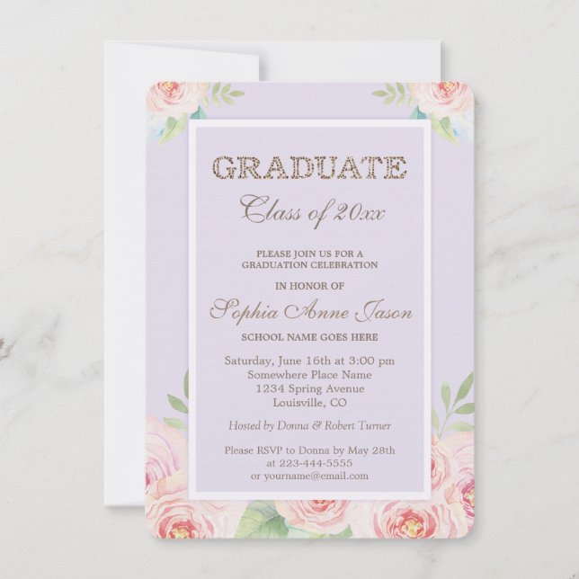 Invitation de la fête de graduation Fleurs d'aquar (Devant)