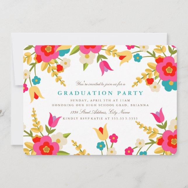 Invitation de la fête de graduation Fleurs de pays (Devant)