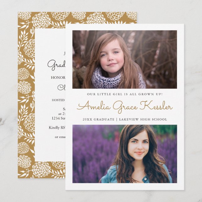 Invitation de la fête de graduation florale couleu (Devant / Derrière)