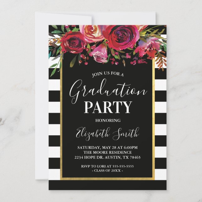 Invitation de la fête de graduation florale de la  (Devant)